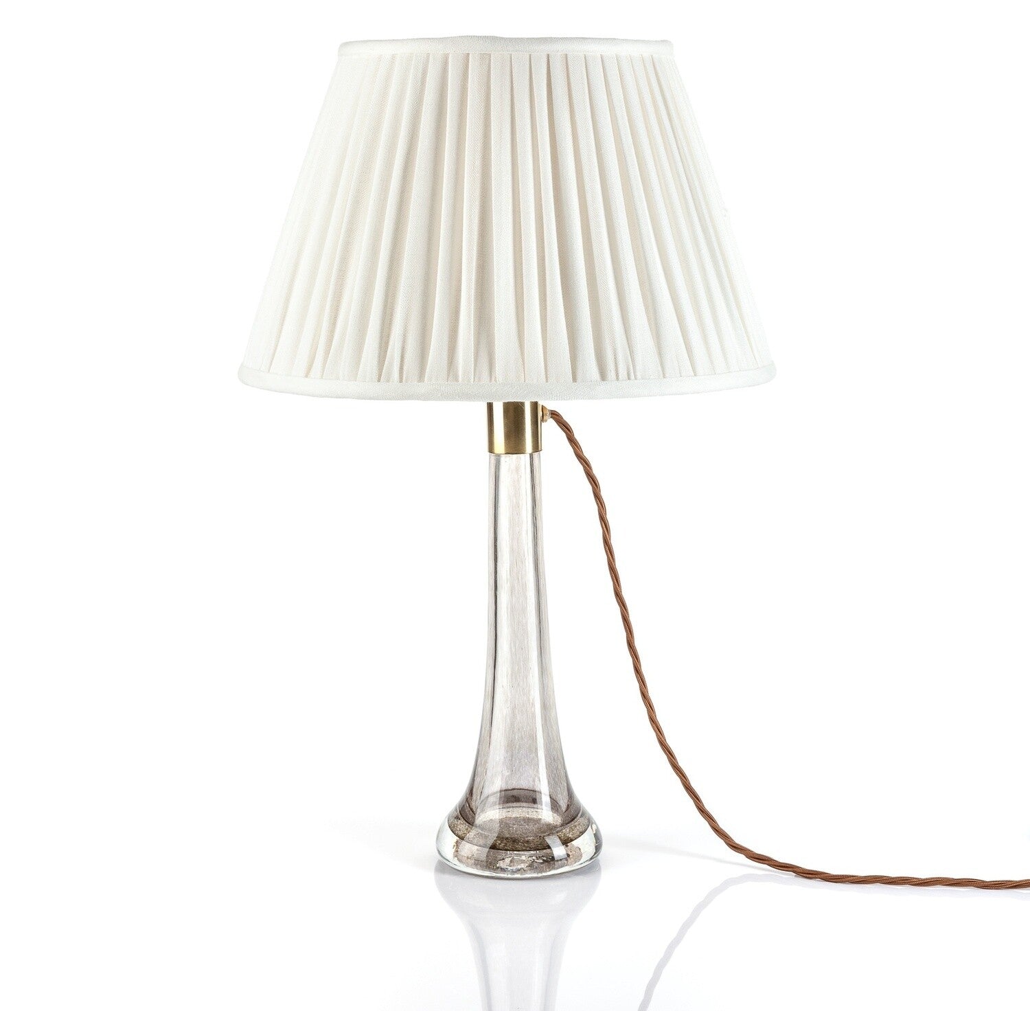 Fermoie Ivory Linen empire lampshade styled on a glass table lamp in Nashville, Tennessee