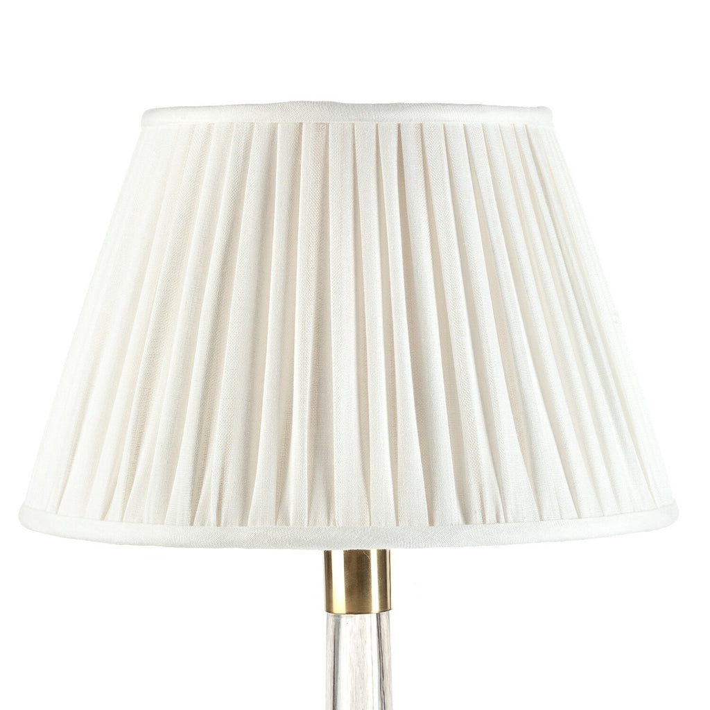Fermoie Ivory Linen empire lampshade styled on a glass table lamp in Nashville, Tennessee