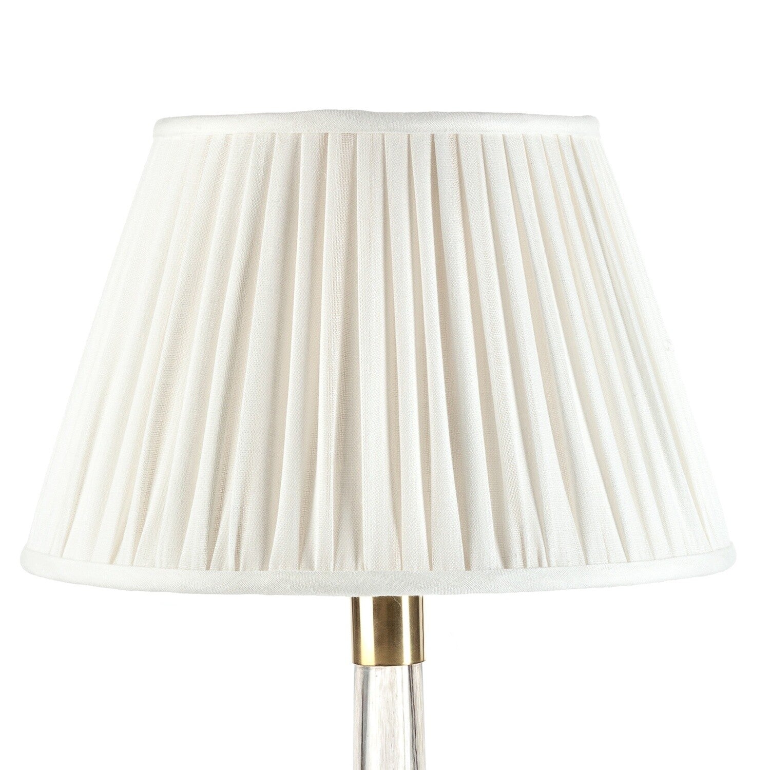 Fermoie Ivory Linen empire lampshade styled on a glass table lamp in Nashville, Tennessee