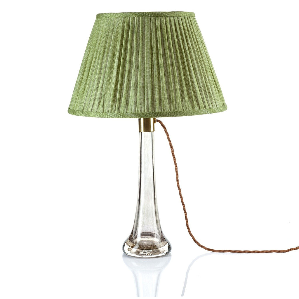 Fermoie Kintyre Green Empire lampshade styled on a glass table lamp in Nashville, Tennessee