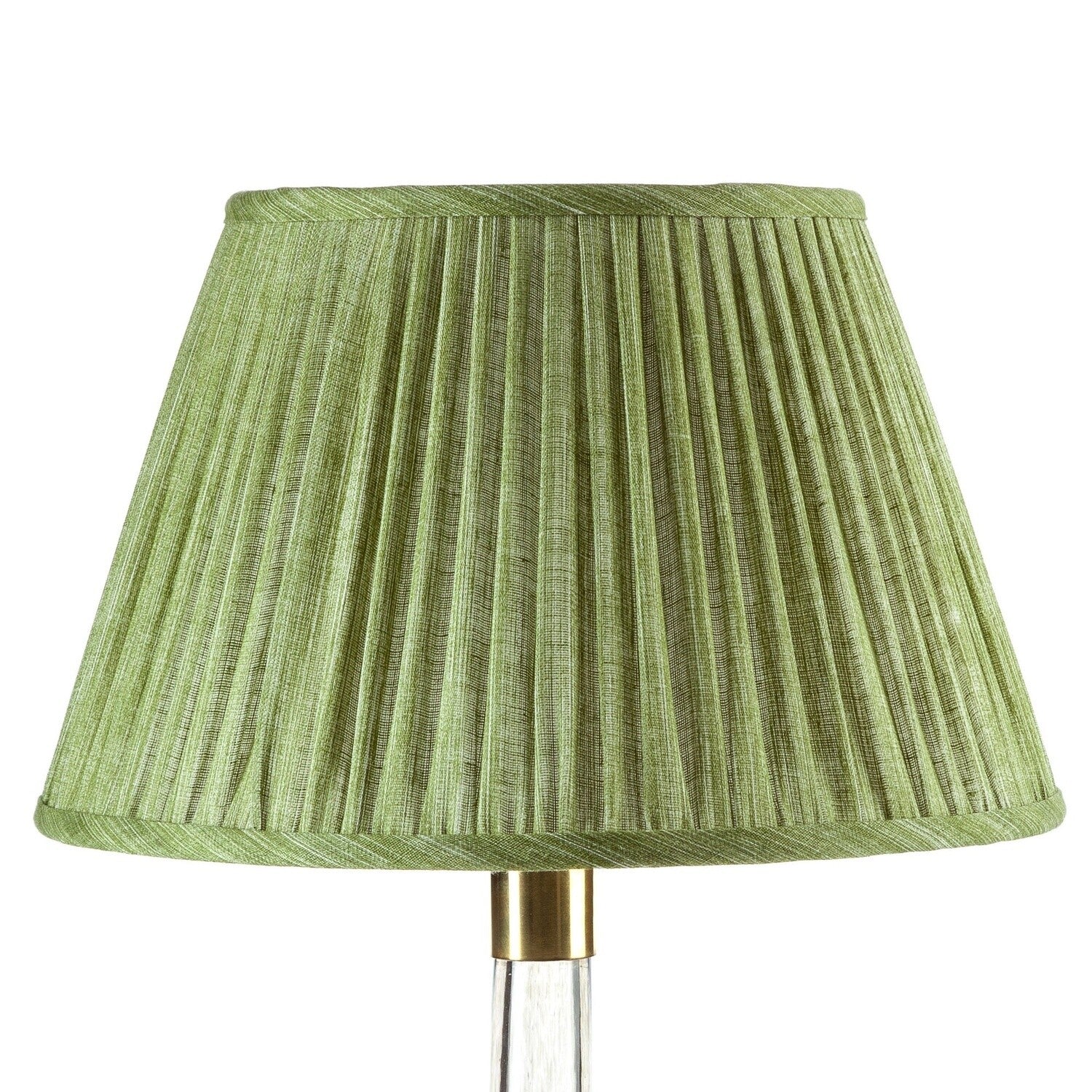 Fermoie Kintyre Green empire lampshade styled on a glass table lamp in Nashville, Tennessee