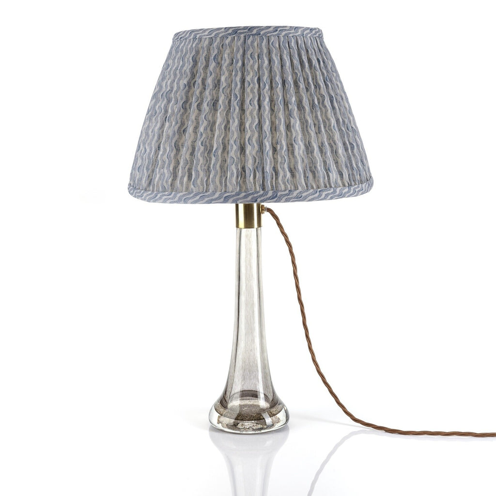 Fermoie Light Blue Popple Empire lampshade styled on a glass table lamp in Nashville, Tennessee
