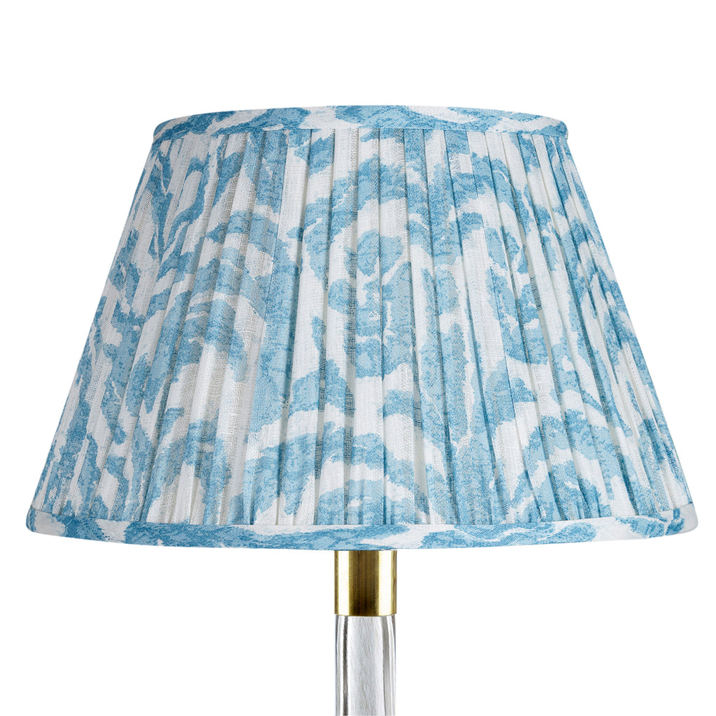 Fermoie Light Blue Marlborough empire lampshade styled on a glass table lamp in Nashville, Tennessee