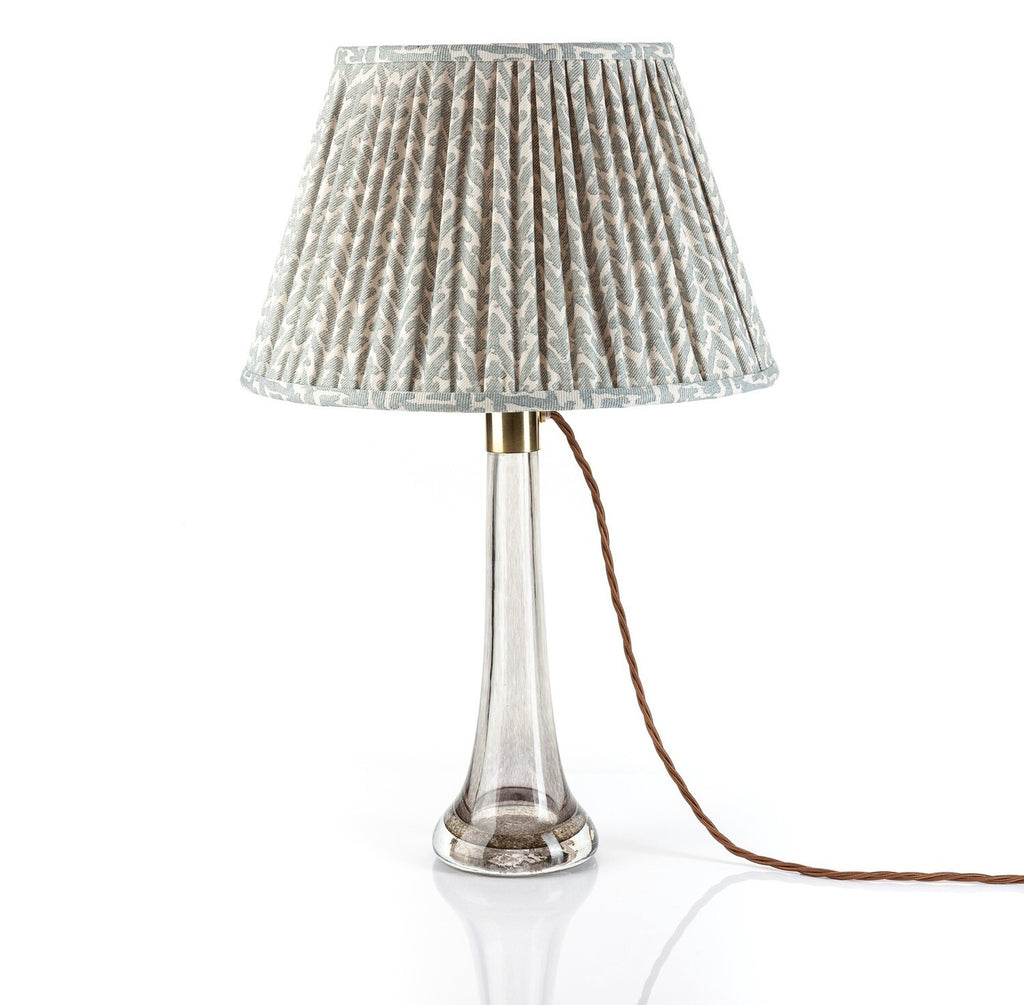 Fermoie Light Blue Rabanna Lampshade on glass table lamp in Nashville Tennessee