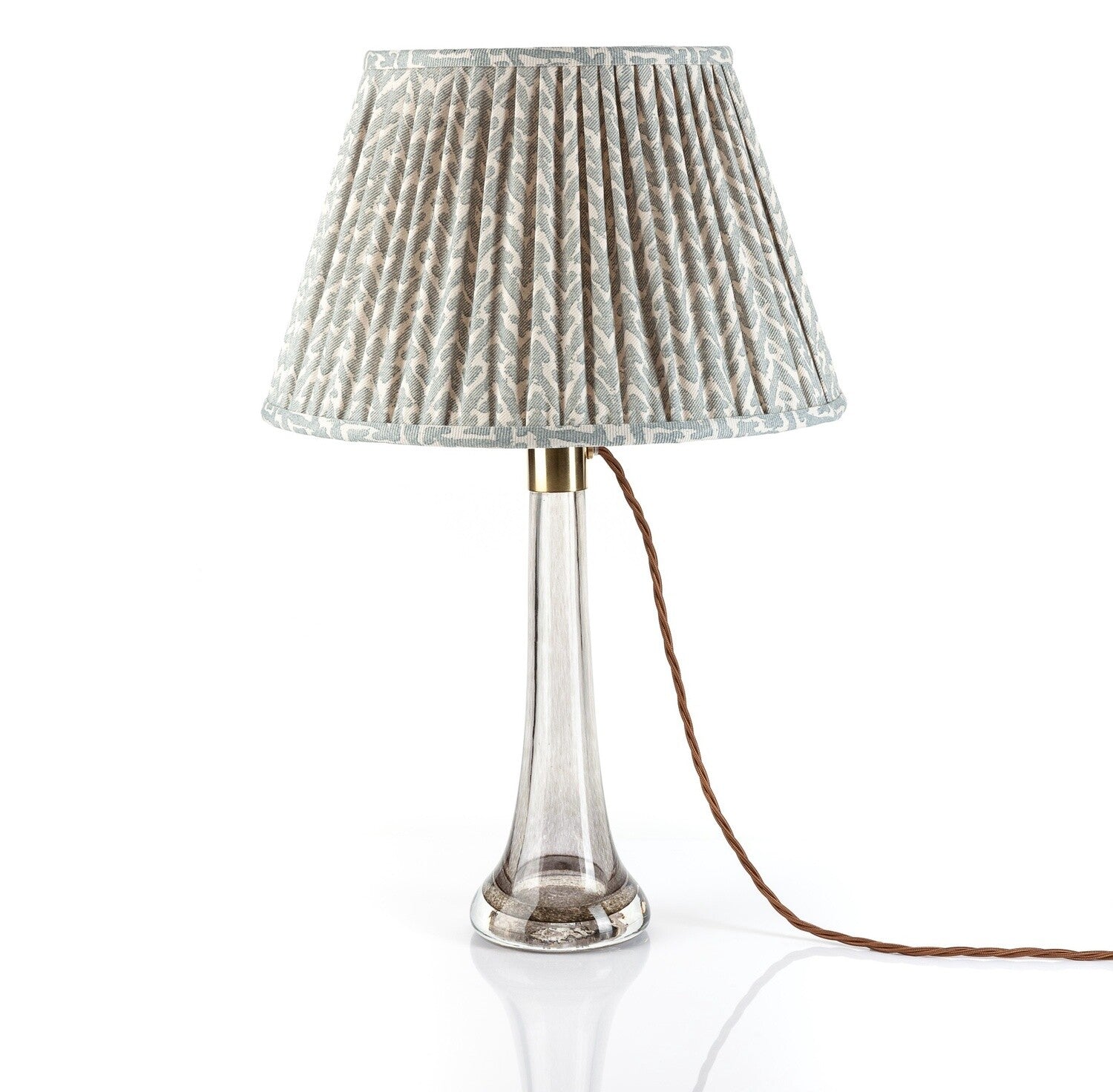 Fermoie Light Blue Rabanna Lampshade on glass table lamp in Nashville Tennessee