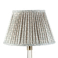 Fermoie Light Blue Rabanna empire lampshade styled on a glass table lamp in Nashville, Tennessee