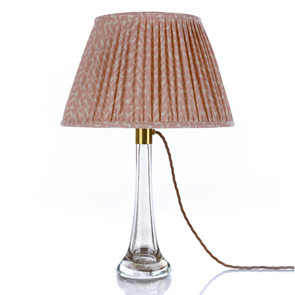 Fermoie Light PInk Rabanna empire lampshade styled on a glass table lamp in Nashville, Tennessee