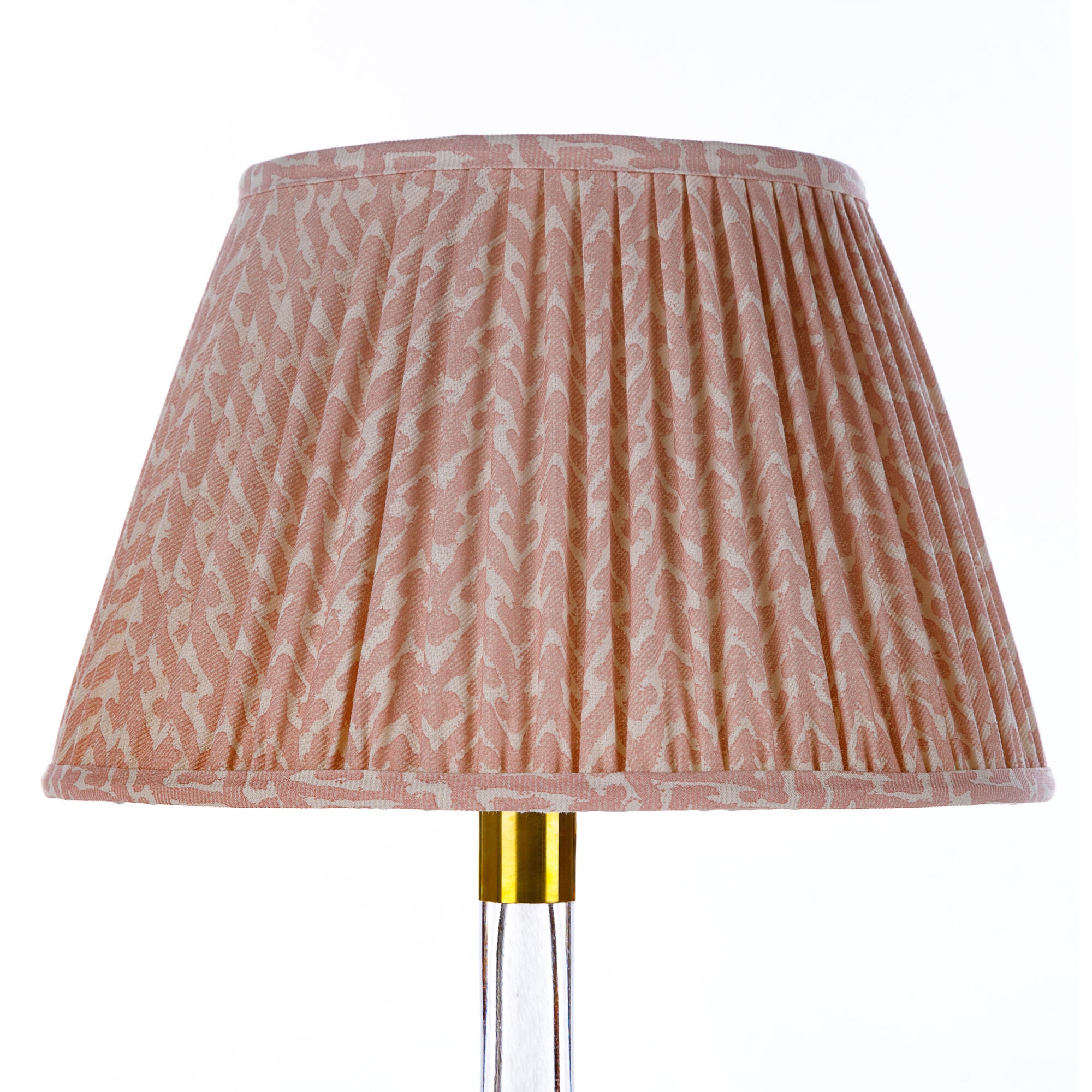 Fermoie Light Pink Rabanna empire lampshade styled on a glass table lamp in Nashville, Tennessee