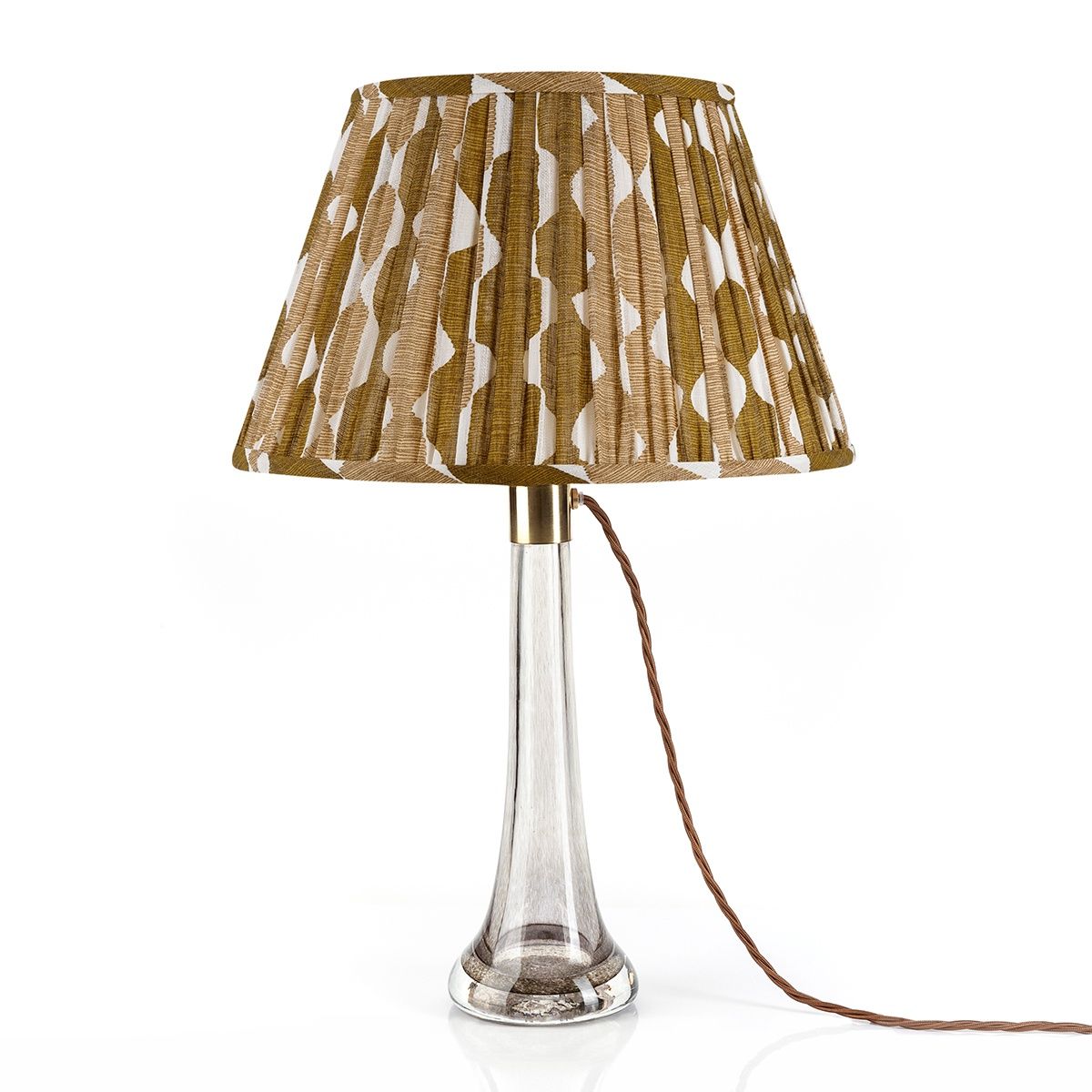 Fermoie Neutral Whittle Empire lampshade styled on a glass table lamp in Nashville, Tennessee