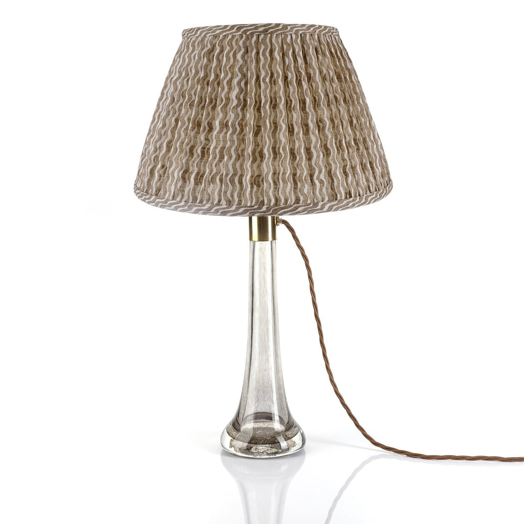 Fermoie Nut Brown Popple Empire lampshade styled on a glass table lamp in Nashville, Tennessee