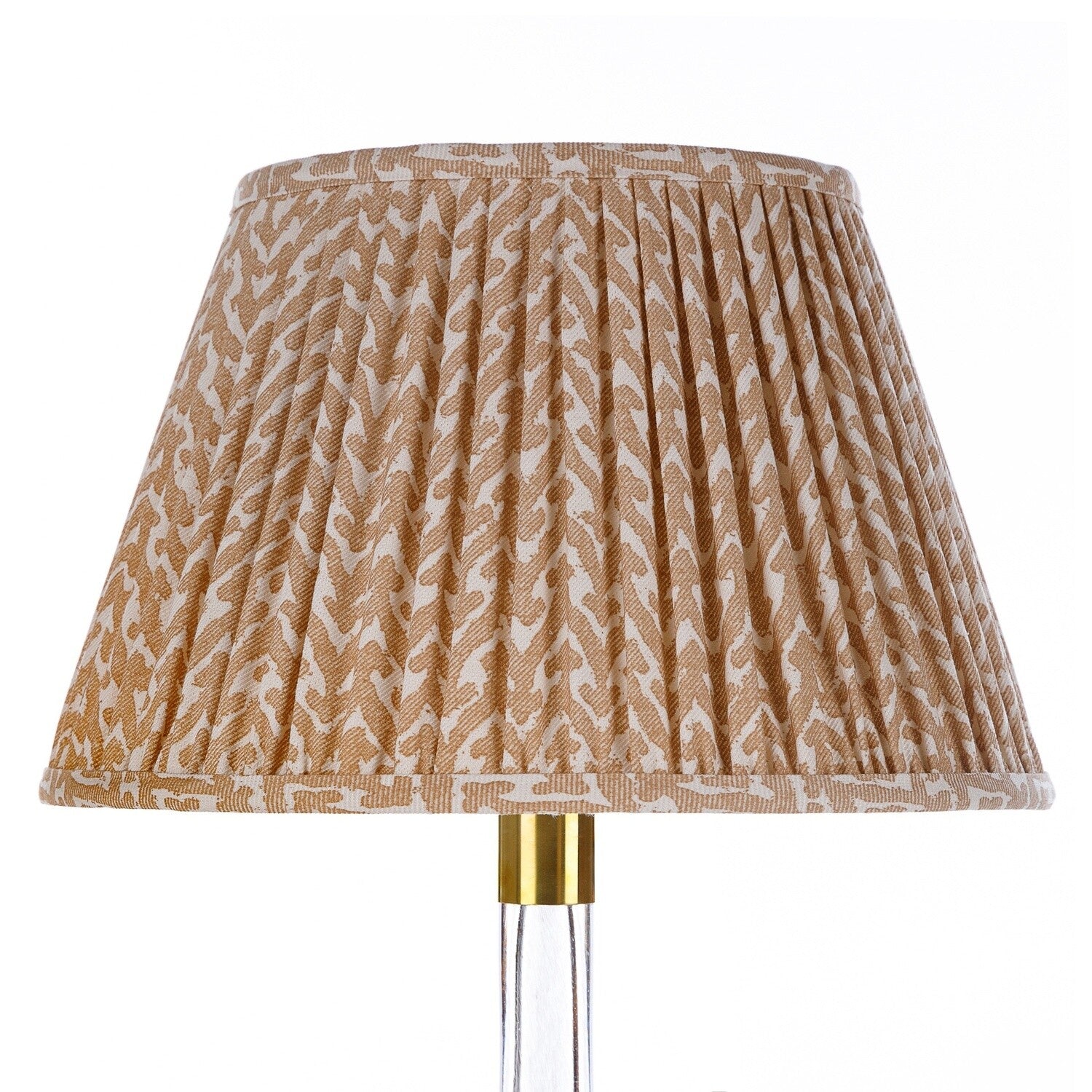 Fermoie Nut Brown Rabanna empire lampshade styled on a glass table lamp in Nashville, Tennessee