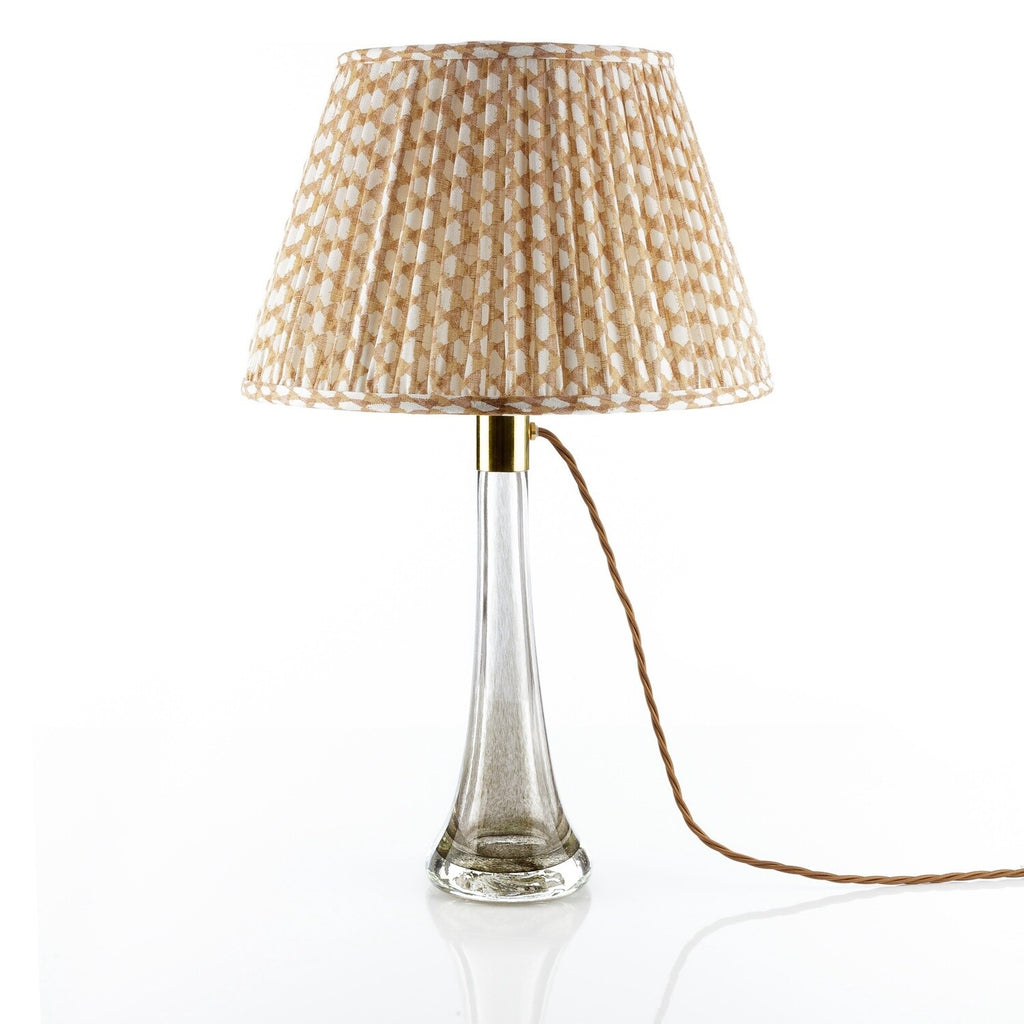 Fermoie Nut Brown Wicker empire lampshade styled on a glass table lamp in Nashville, Tennessee