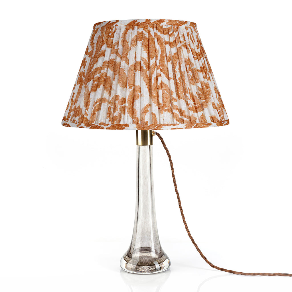 Fermoie Orange Marlborough Empire lampshade styled on a glass table lamp in Nashville, Tennessee