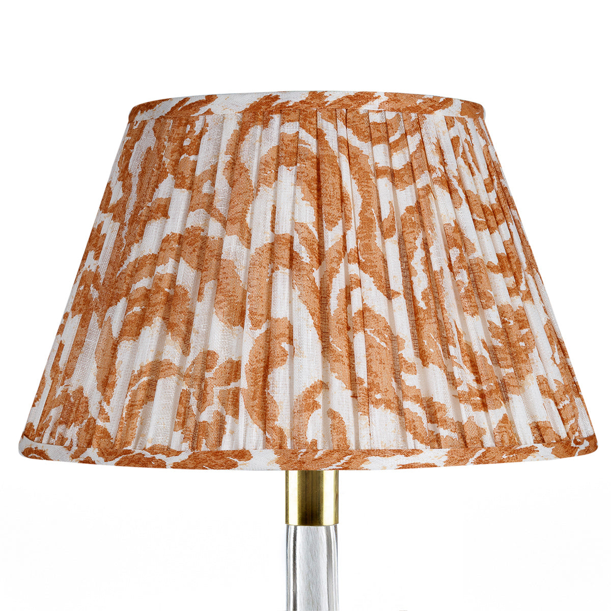 Fermoie Orange Marlborough empire lampshade styled on a glass table lamp in Nashville, Tennessee