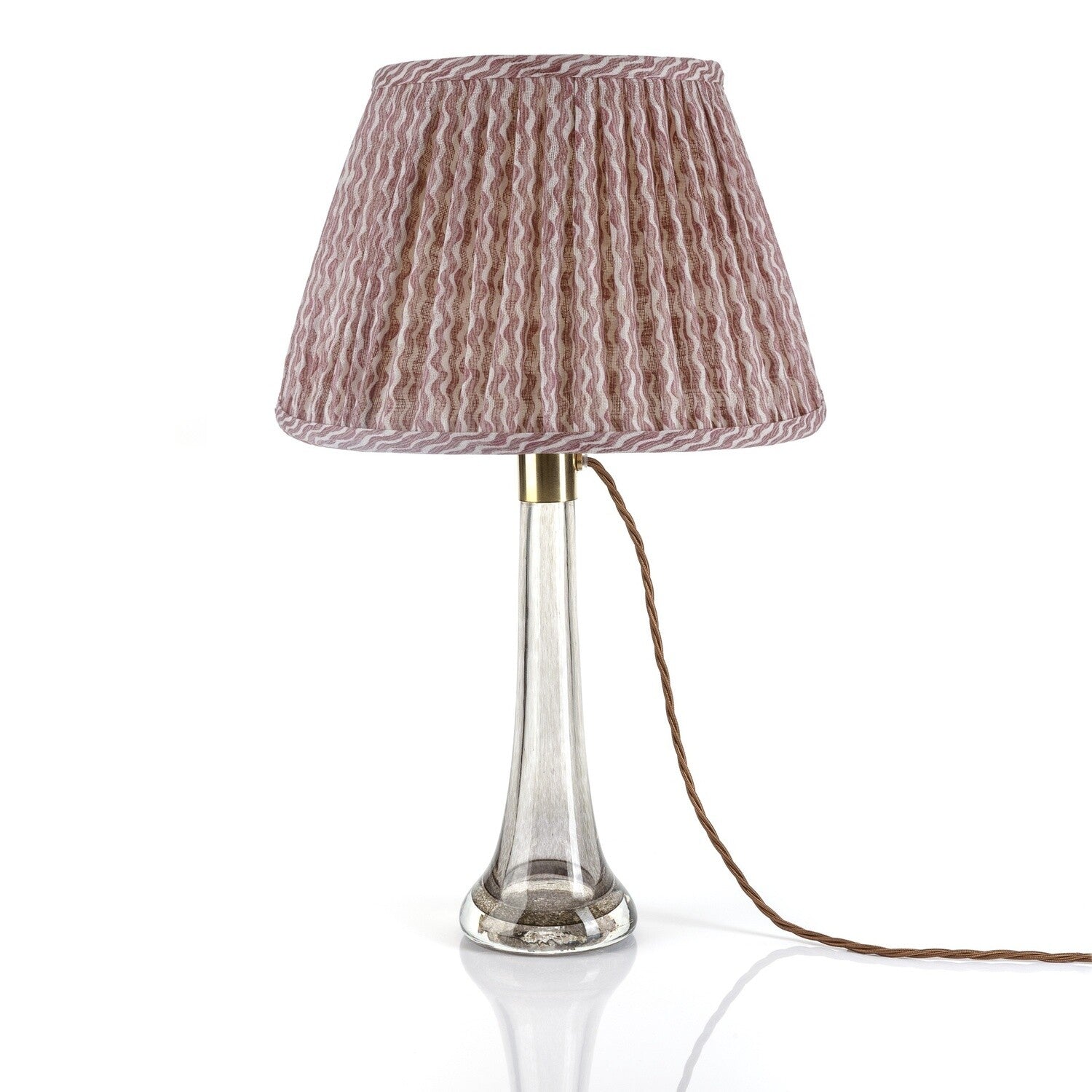 Fermoie Pink Popple Empire lampshade styled on a glass table lamp in Nashville, Tennessee