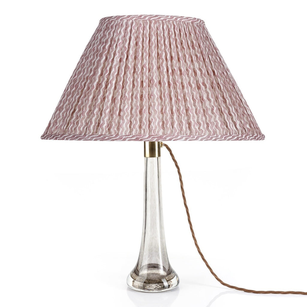 Fermoie Pink Popple oval lampshade styled on a glass table lamp in Nashville, Tennessee