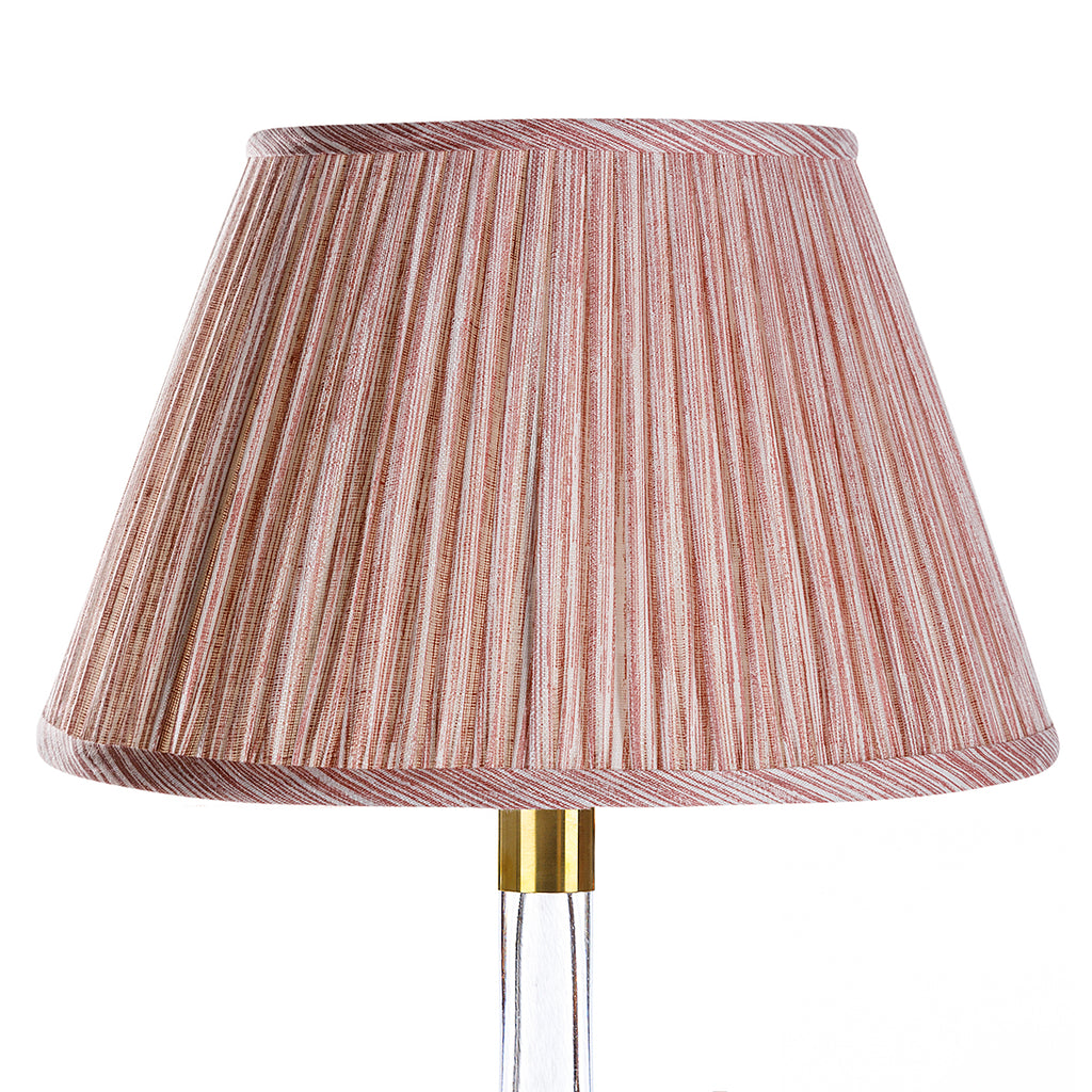 Fermoie Pink Strié empire lampshade styled on a glass table lamp in Nashville, Tennessee