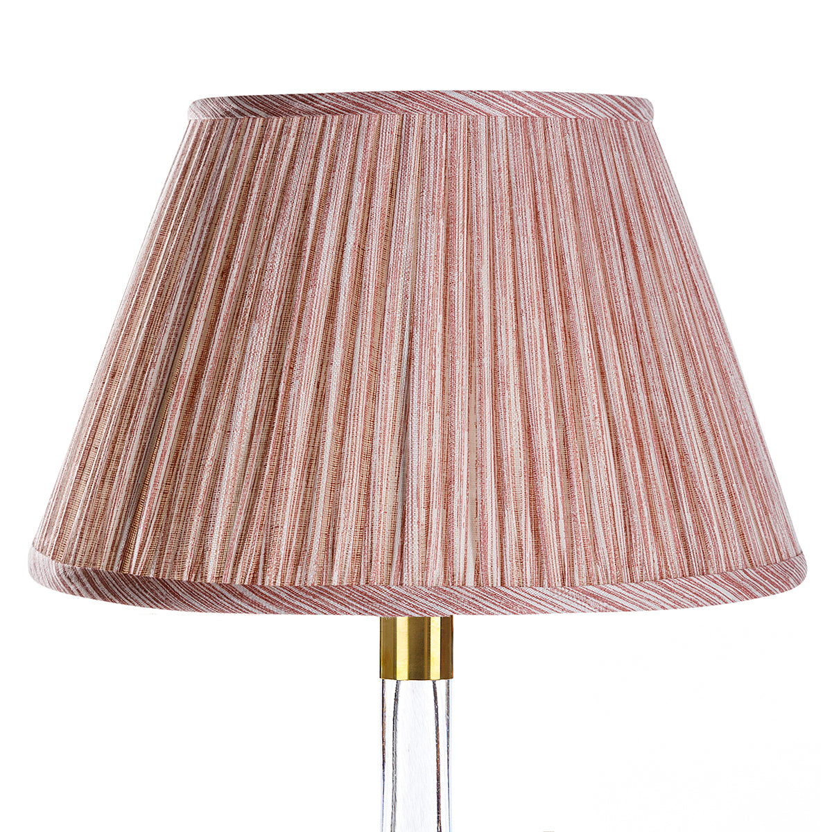 Fermoie Pink Strié empire lampshade styled on a glass table lamp in Nashville, Tennessee