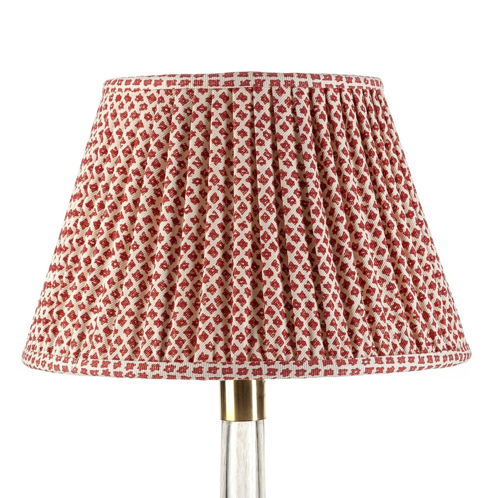 Fermoie Red Marden empire lampshade styled on a glass table lamp in Nashville, Tennessee