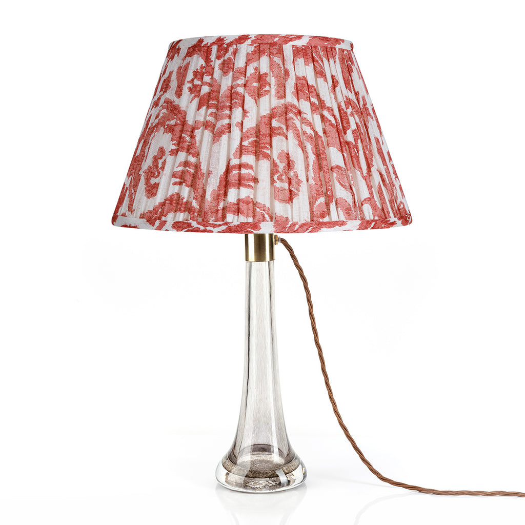 Fermoie Red Marlborough Empire lampshade styled on a glass table lamp in Nashville, Tennessee
