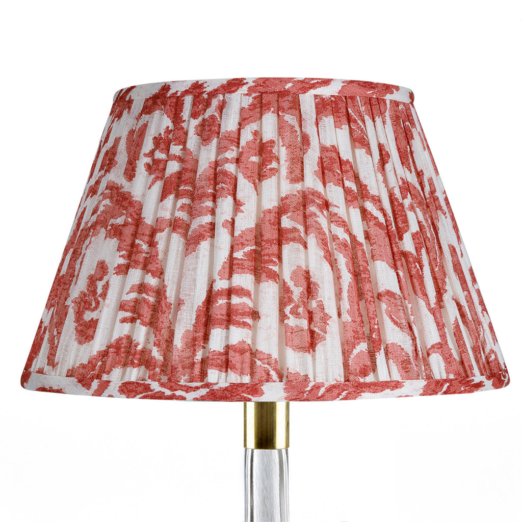 Fermoie Red Marlborough empire lampshade styled on a glass table lamp in Nashville, Tennessee