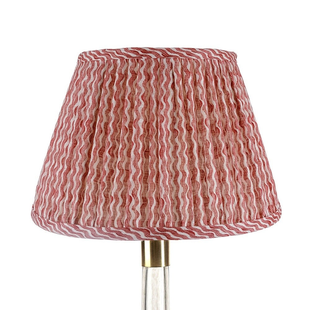 Fermoie Red Popple empire lampshade styled on a glass table lamp in Nashville, Tennessee