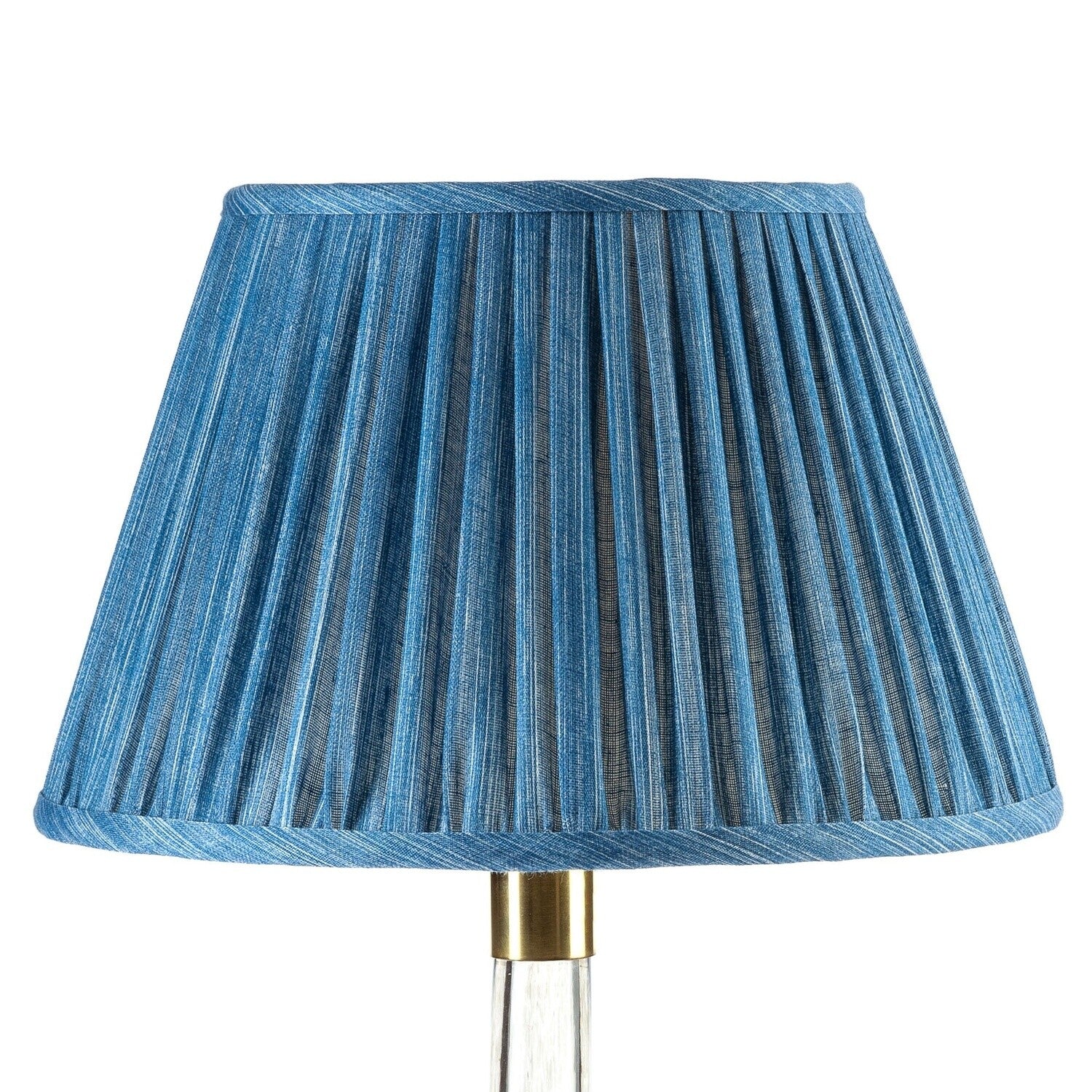 Fermoie Sacre Blue empire lampshade styled on a glass table lamp in Nashville, Tennessee