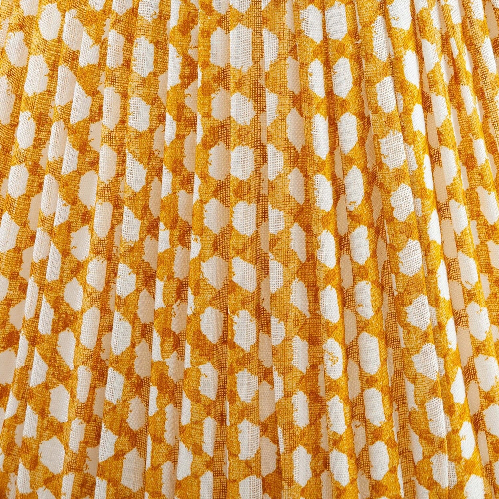 Fermoie Yellow Wicker gathered cotton lampshade detail
