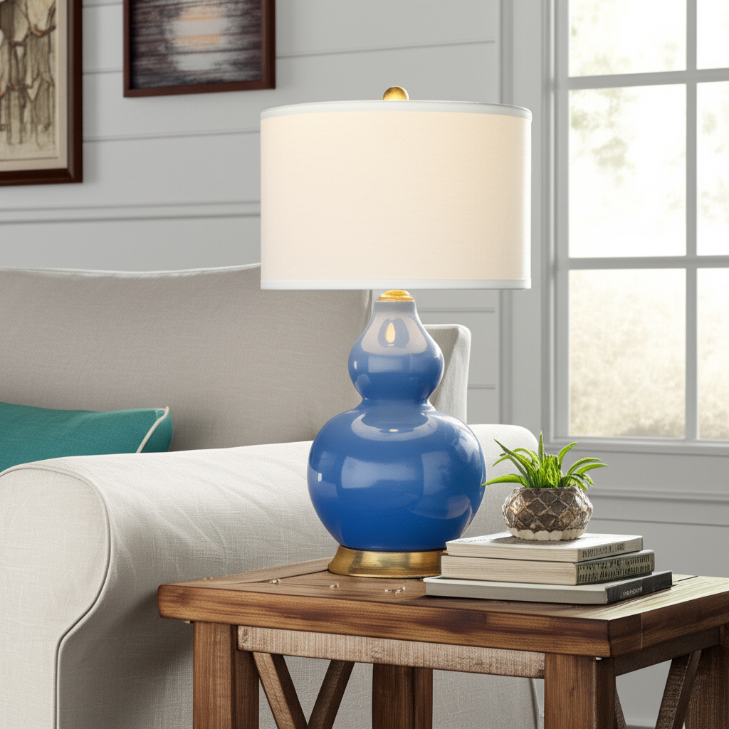 French Blue Gourd Table Lamp 