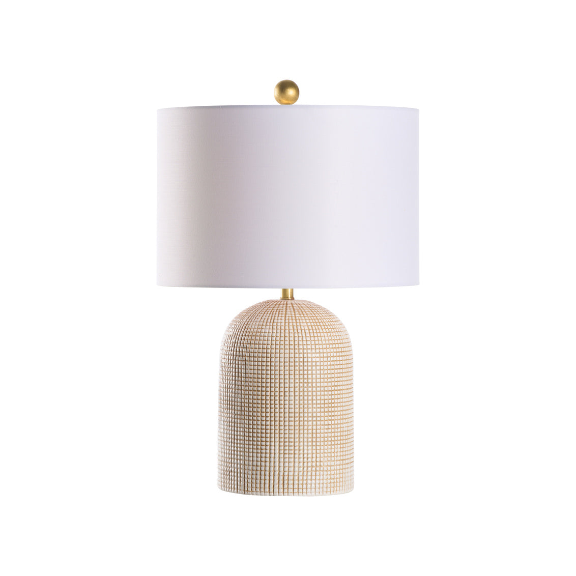 Graft Table Lamp in white ceramic with tan crosshatched texture