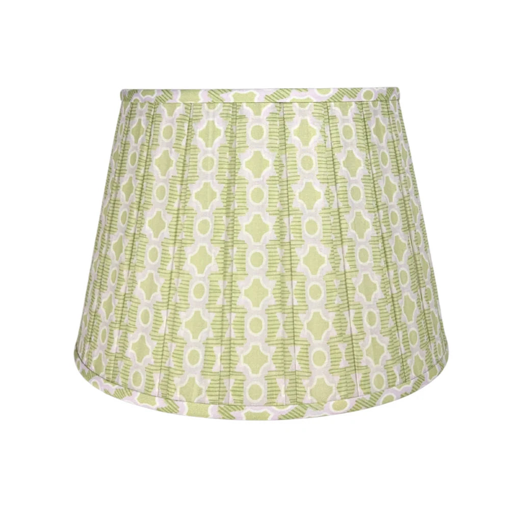Green and lavender empire lampshade with geometric pattern