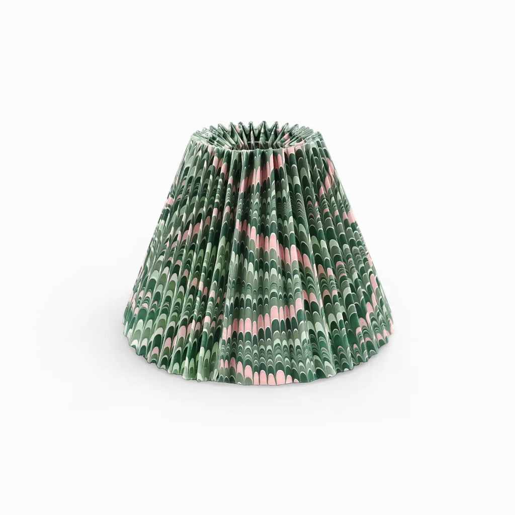 Green and pink marbled empire lampshade with accordian style pleats. Available in Nashville, Tennessee