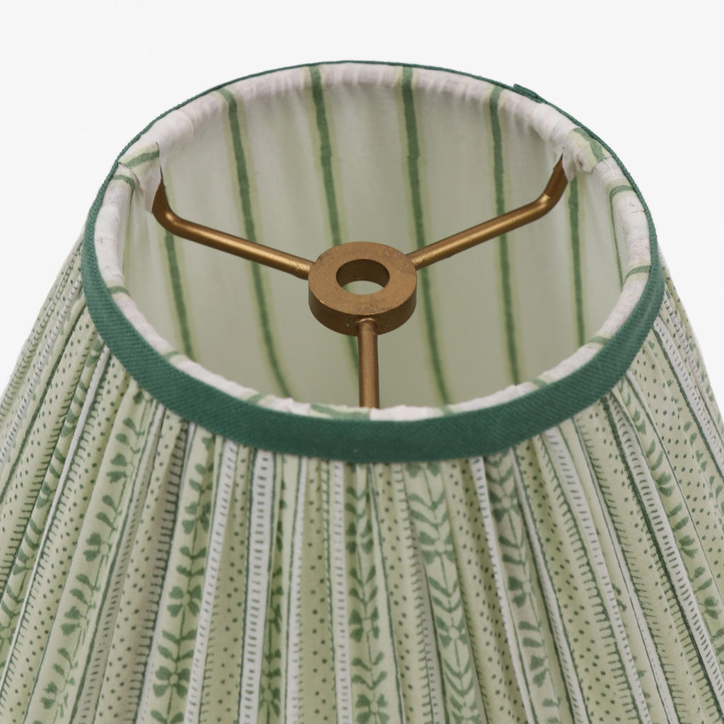 Green floral and stipe block print fabric lampshade