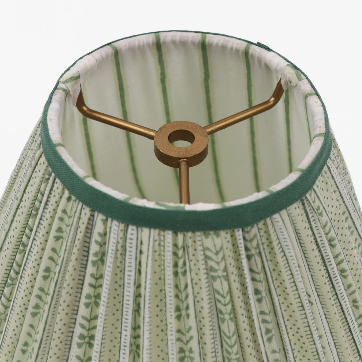 Green floral and stipe block print fabric lampshade