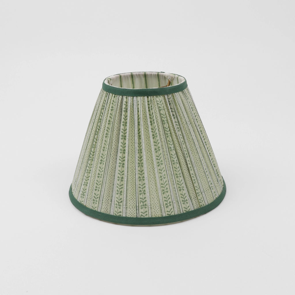 Green floral and stipe block print fabric lampshade