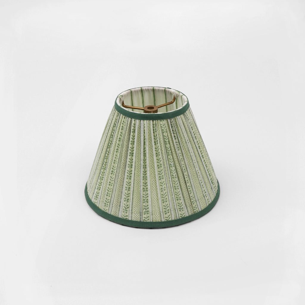 Green floral and stipe block print fabric lampshade
