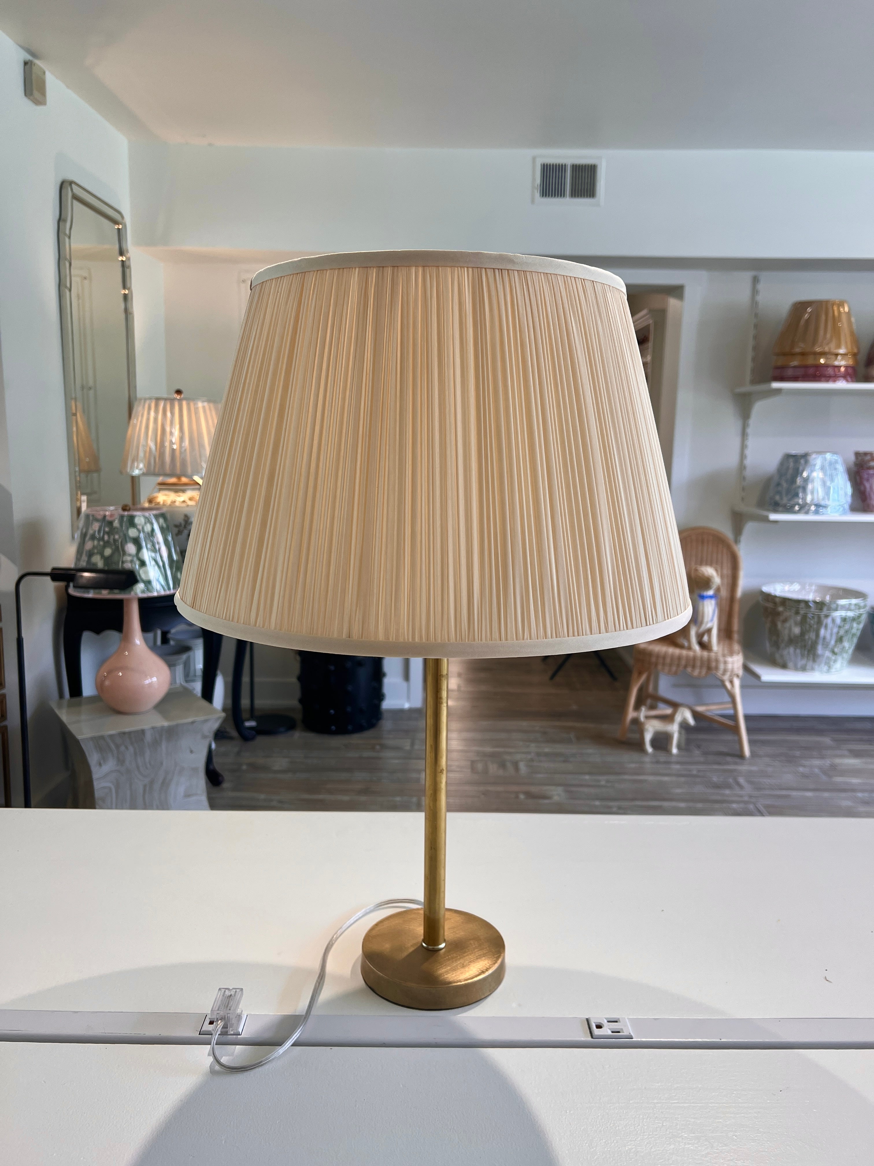International Shades Shirred Silk Empire in Candlestick styled on a brass table lamp in Nashville, Tennessee