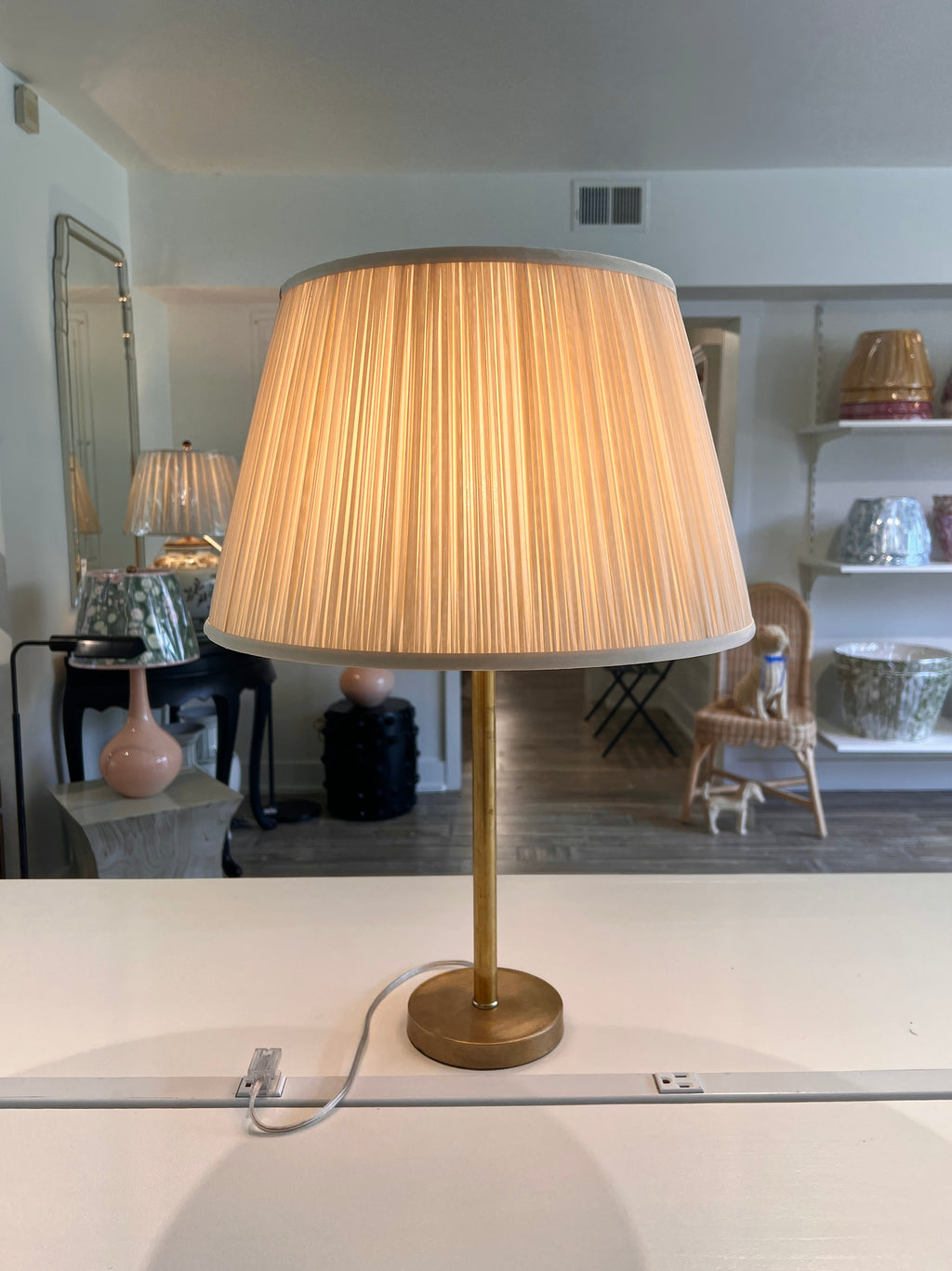 International Shades Shirred Silk Empire in Candlestick styled on a brass table lamp in Nashville, Tennessee