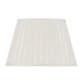 Eggshell silk box pleat lampshade with fine vertical pleating, matching fabric trim, and a classic tapered empire silhouette.