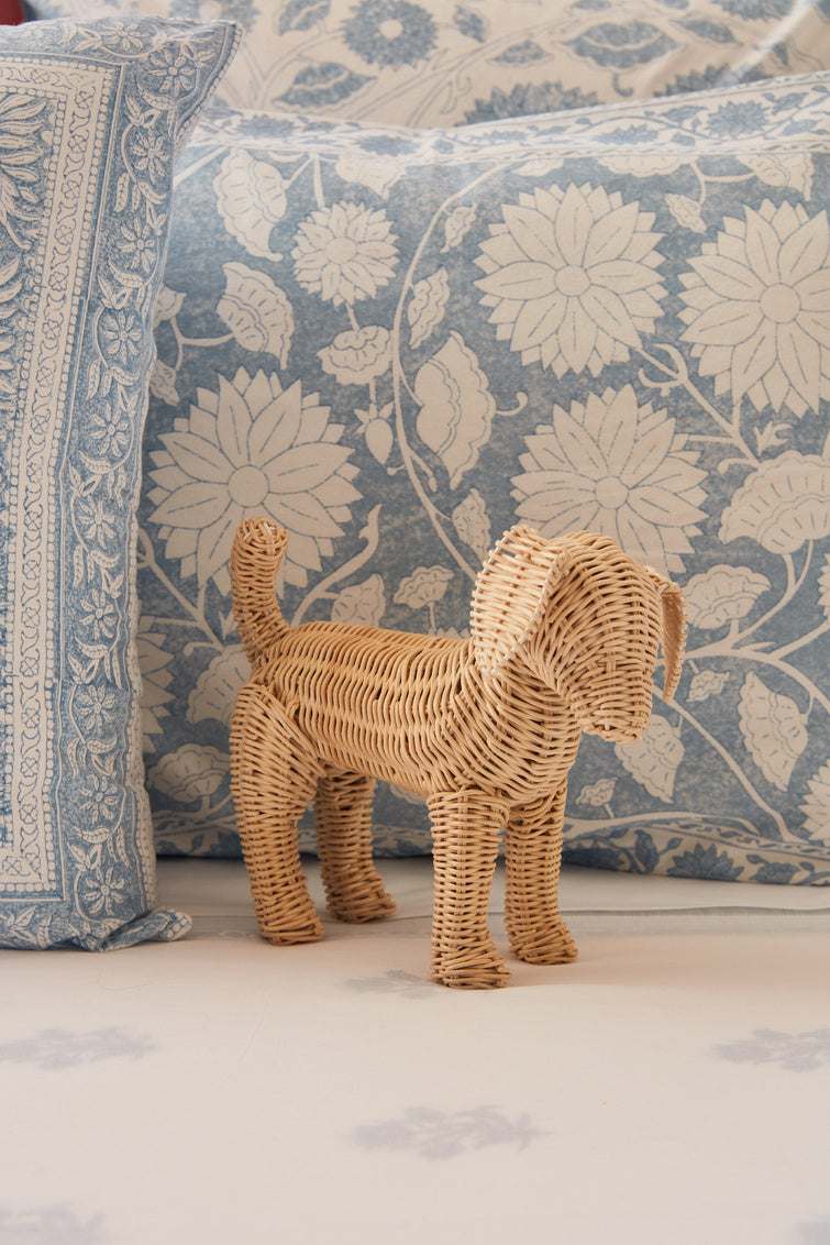 Woven rattan decorative dog figurine