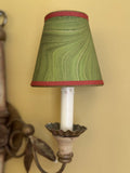 Marbled Green Sconce Lampshade with Red Trim 