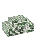 Green and white decorative box set made from bone and wood