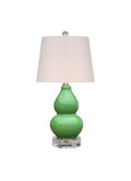 Mini green gourd table lamp with acrylic base and finial