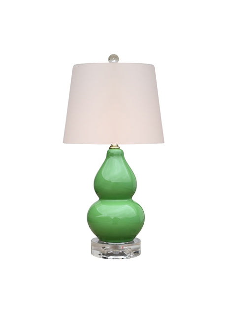 Mini green gourd table lamp with acrylic base and finial