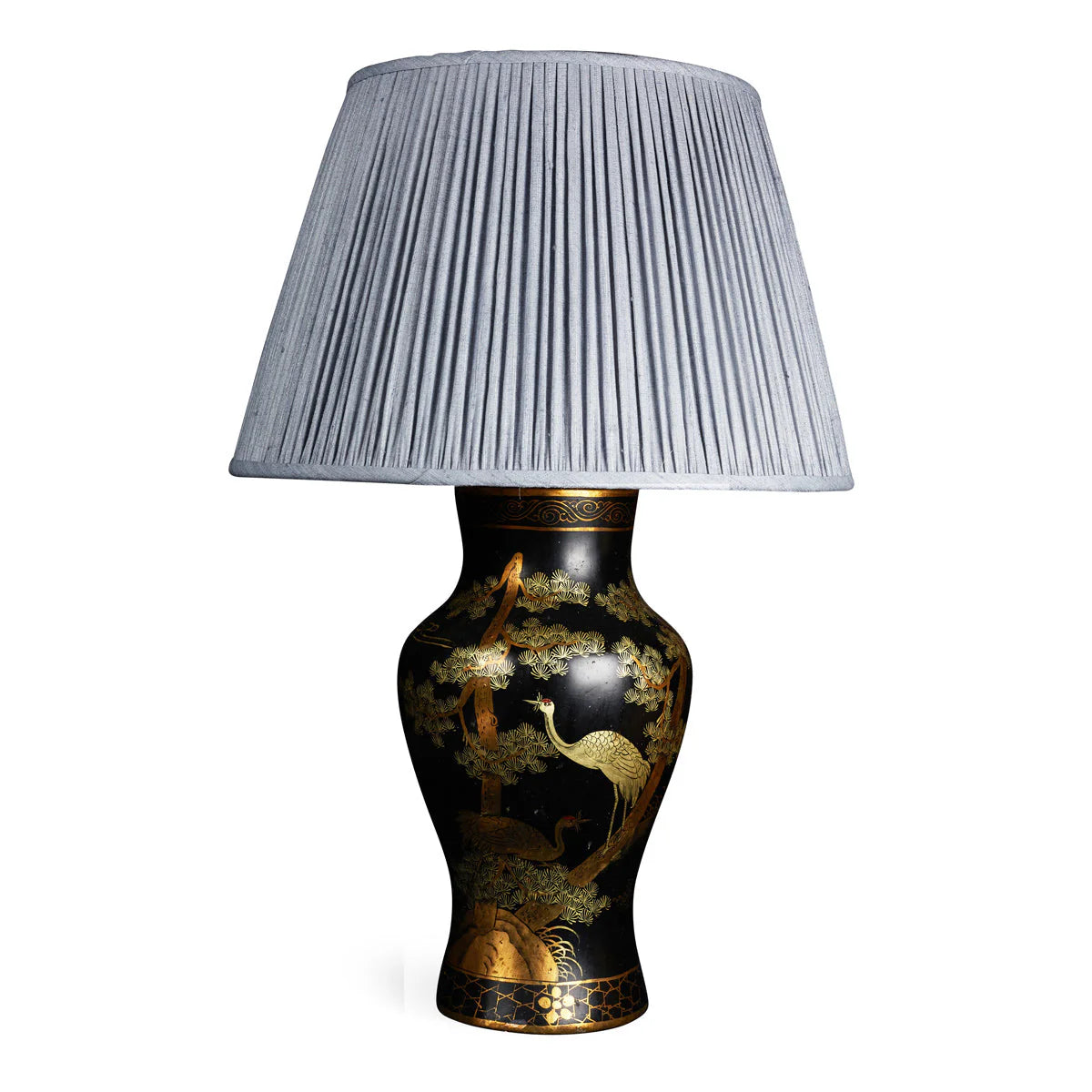 Nushka Blue Mulberry Silk Empire lampshade styled on an oriental table lamp in Nashville, Tennessee