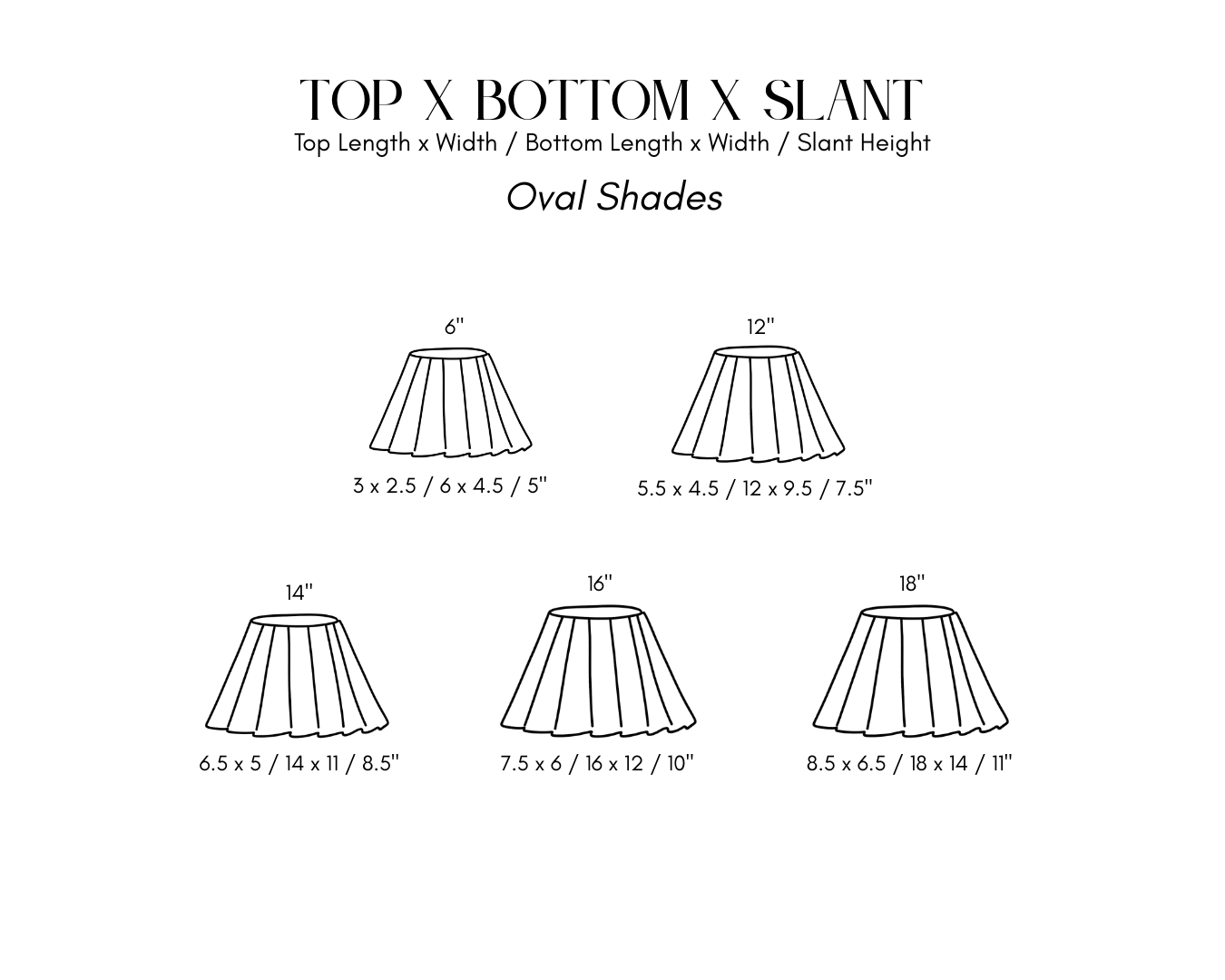 Lumen Lamps oval lampshade measurement chart