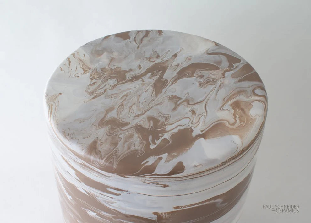 Paul Schneider Cylindrical Geode Garden Stool in Bone White & Cappuccino