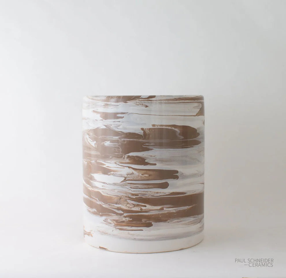 Paul Schneider Cylindrical Geode Garden Stool in Bone White & Cappuccino