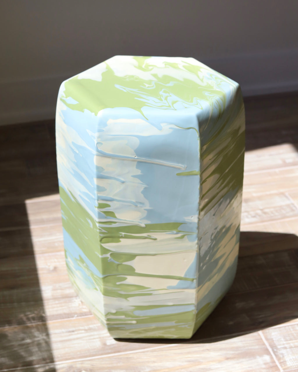Paul Schneider Hexagonal Geode in Ivory, Nile & Sage Garden Stool