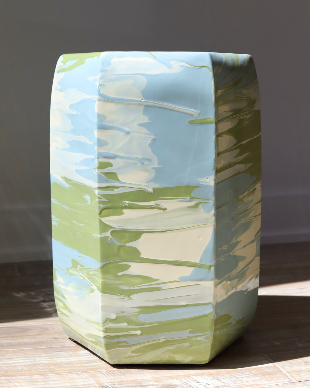 Paul Schneider Hexagonal Geode in Ivory, Nile & Sage Garden Stool